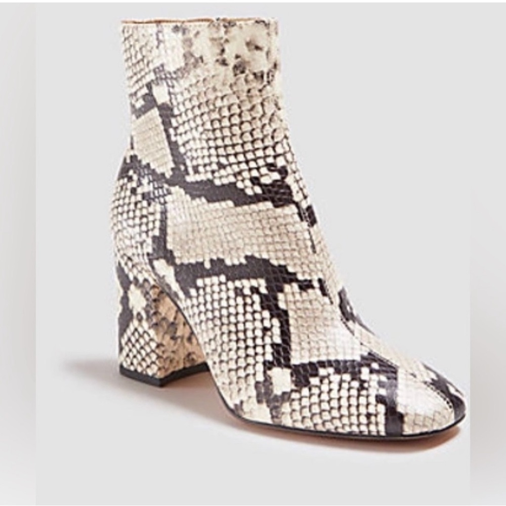 Ann Taylor North Snake Print Leather Block Heel Booties - 8 - NWOB
